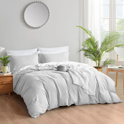 400TC 100% Organic Cotton 3pc Duvet Cover Set with Zipper Closure & Corner Ties