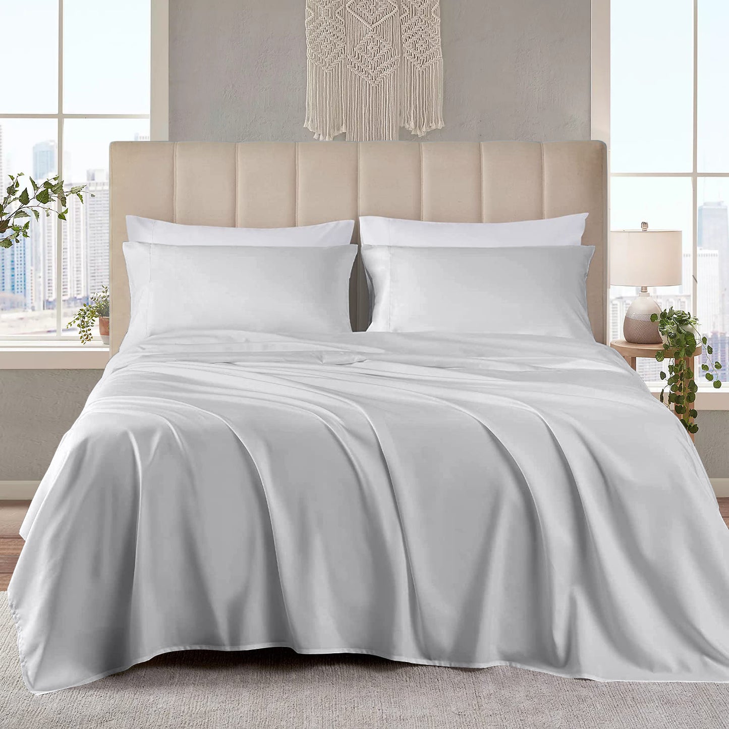 400TC 100% Organic Cotton 4pc Sheet Set -18"" Deep Pocket  ( 1 Fitted , 1 Flat & 2 Pillowcases )