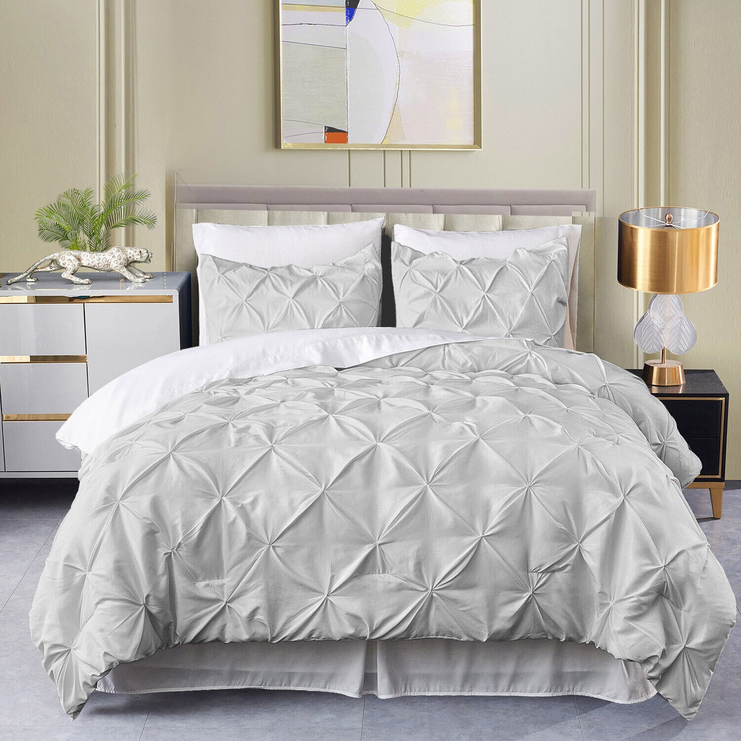 400TC 100% Organic Cotton All Season Export Quality 1pc Pinch Pleated Comforter, 300GSM, 700+ Fill Power, 45 oz Fill Weight