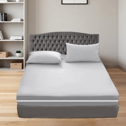 400TC 100% Organic Cotton 3pc Zipper Fitted Sheet 8" Deep Pocket ( 1 Fitted & 2 Pillowcases )