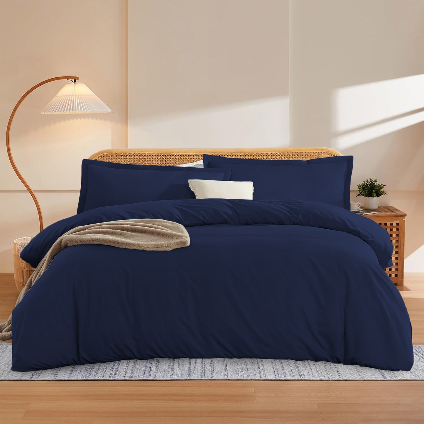 400TC 100% Organic Cotton 5pc Duvet Cover Set with Zipper Closure & Corner Ties