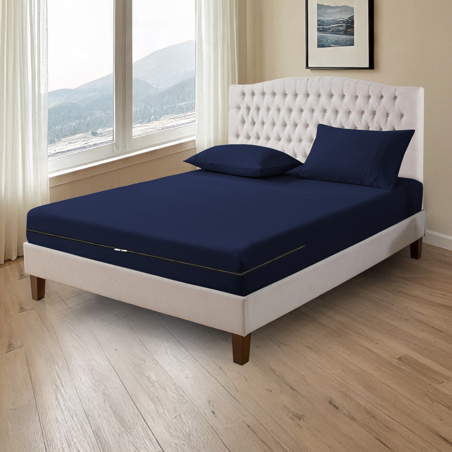800TC 100% Organic Cotton 3pc Zipper Fitted Sheet 8" Deep Pocket ( 1 Fitted & 2 Pillowcases )