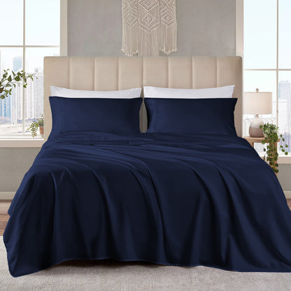 400TC 100% Organic Cotton 4pc Sheet Set -18"" Deep Pocket  ( 1 Fitted , 1 Flat & 2 Pillowcases )
