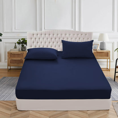 400TC 100% Organic Cotton 3pc Fitted Sheet 18" Deep Pocket ( 1 Fitted & 2 Pillowcases )