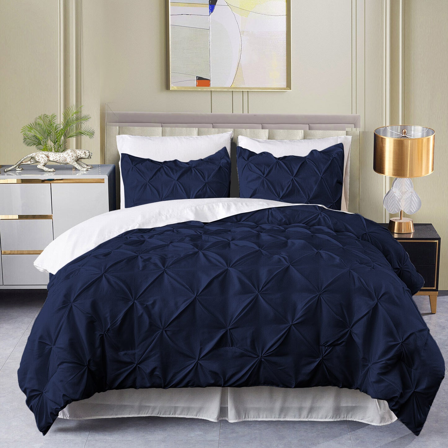 400TC 100% Organic Cotton All Season Export Quality 1pc Pinch Pleated Comforter, 300GSM, 700+ Fill Power, 45 oz Fill Weight