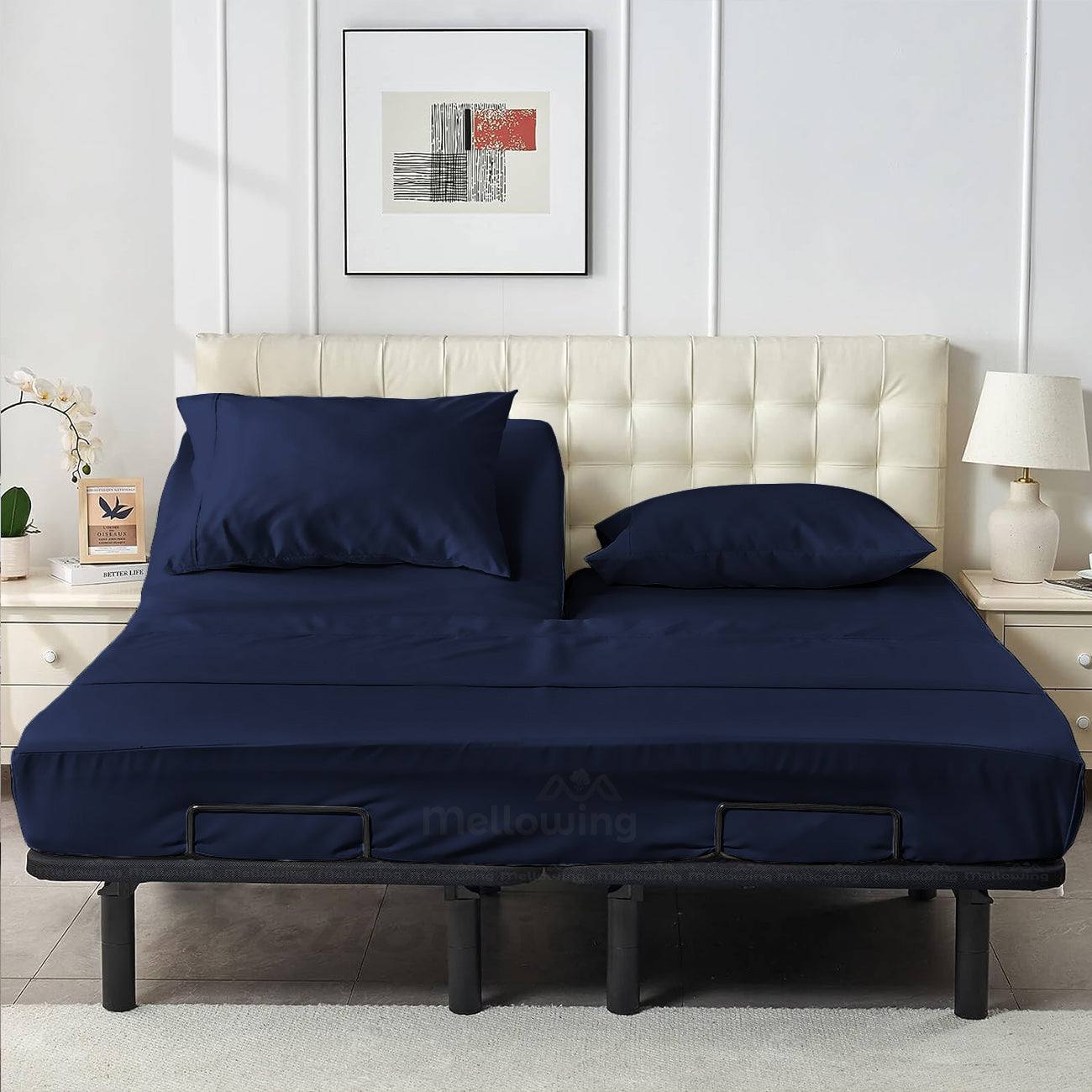 800TC 100% Organic Cotton 4pc Split Head Flex Sheet Set -18"" Deep Pocket ( 1 Fitted , 1 Flat & 4 Pillowcases )
