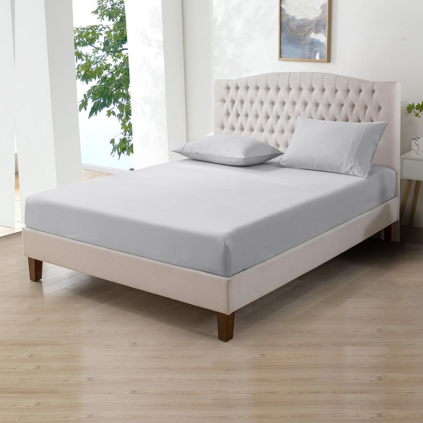 800TC 100% Organic Cotton 3pc Fitted Sheet 18" Deep Pocket ( 1 Fitted & 2 Pillowcases )