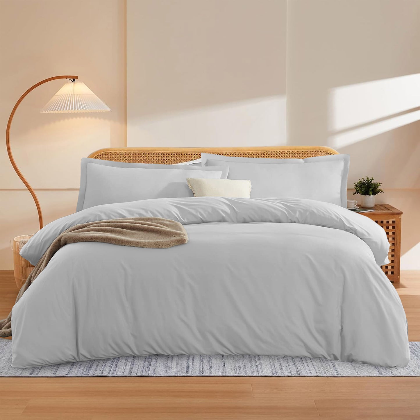 400TC 100% Organic Cotton 5pc Duvet Cover Set with Zipper Closure & Corner Ties