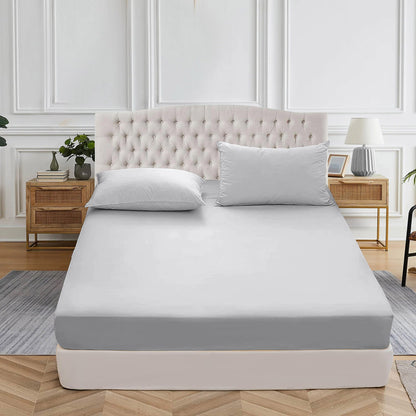 400TC 100% Organic Cotton 3pc Fitted Sheet 18" Deep Pocket ( 1 Fitted & 2 Pillowcases )