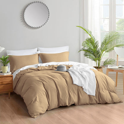 400TC 100% Organic Cotton 3pc Duvet Cover Set with Zipper Closure & Corner Ties
