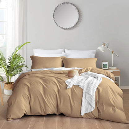 800TC 100% Organic Cotton 3pc Duvet Cover Set with Zipper Closure & Corner Ties