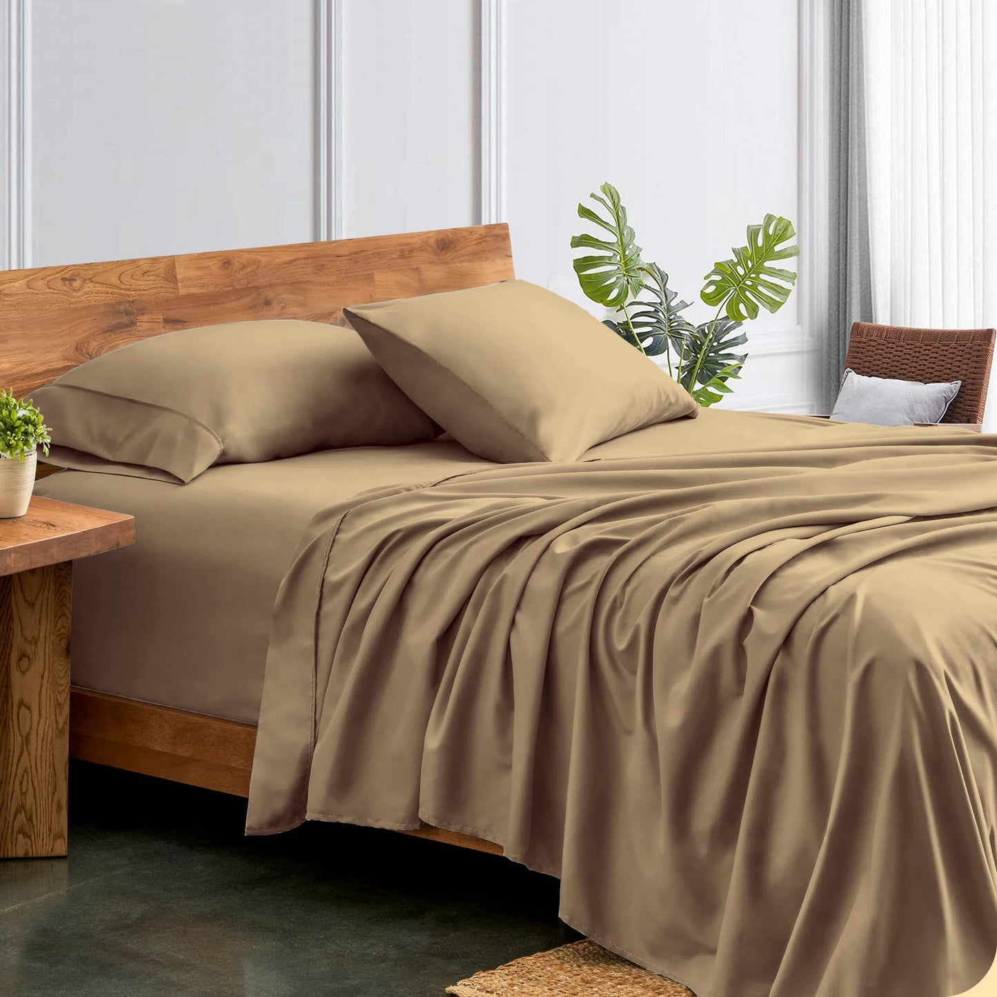 800TC 100% Organic Cotton 4pc Sheet Set -18"" Deep Pocket  ( 1 Fitted , 1 Flat & 4 Pillowcases )