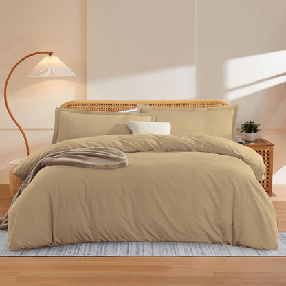 400TC 100% Organic Cotton 5pc Duvet Cover Set with Zipper Closure & Corner Ties