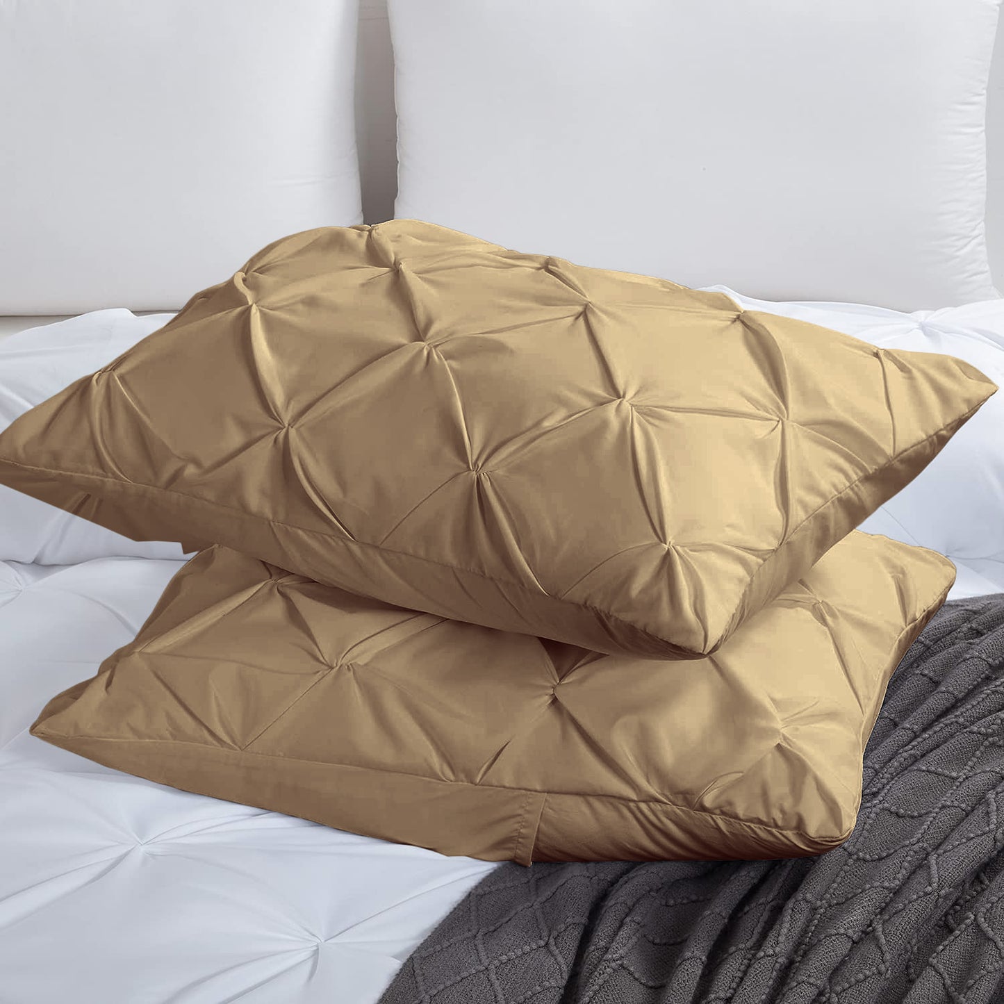 800TC 100% Organic Cotton Set of 2PC Pinch Pleated Pillow Cases Envelope Closure