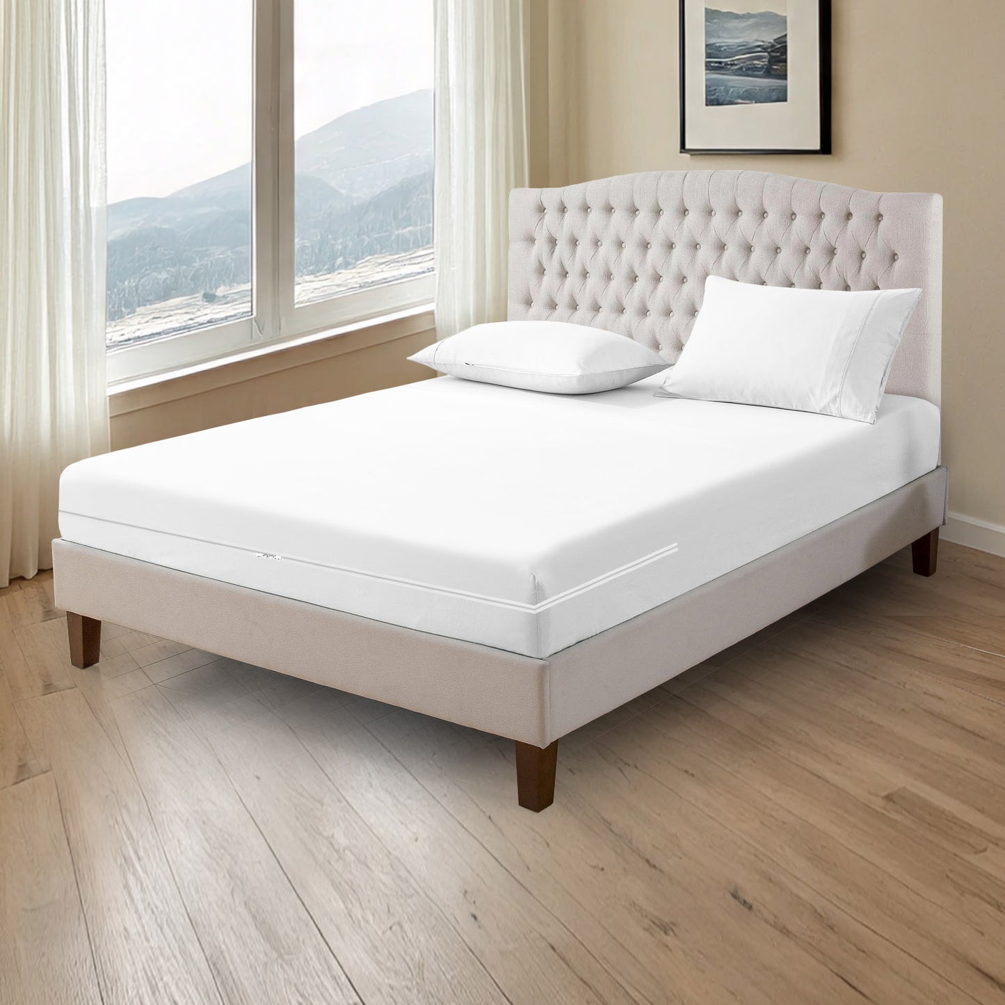800TC 100% Organic Cotton 3pc Zipper Fitted Sheet 8" Deep Pocket ( 1 Fitted & 2 Pillowcases )