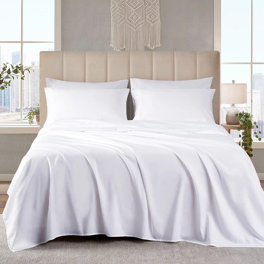 400TC 100% Organic Cotton 4pc Sheet Set -18"" Deep Pocket  ( 1 Fitted , 1 Flat & 2 Pillowcases )