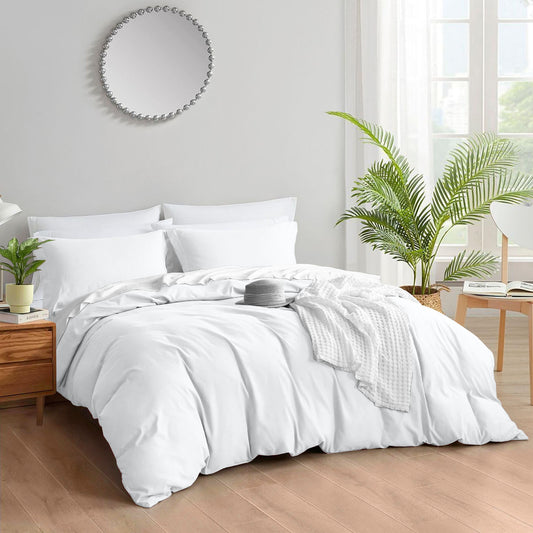 400TC 100% Organic Cotton 3pc Duvet Cover Set with Zipper Closure & Corner Ties