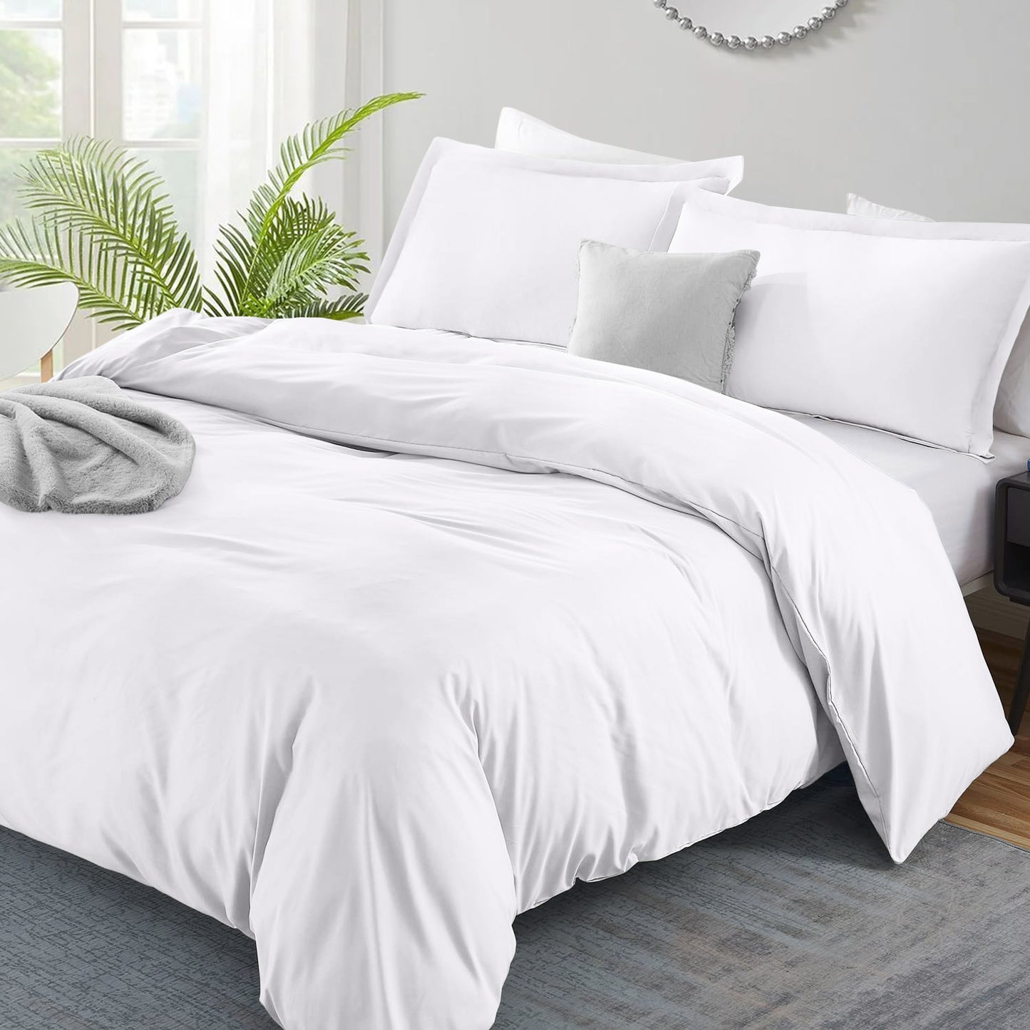 800TC 100% Organic Cotton 5pc Duvet Cover Set with Zipper Closure & Corner Ties