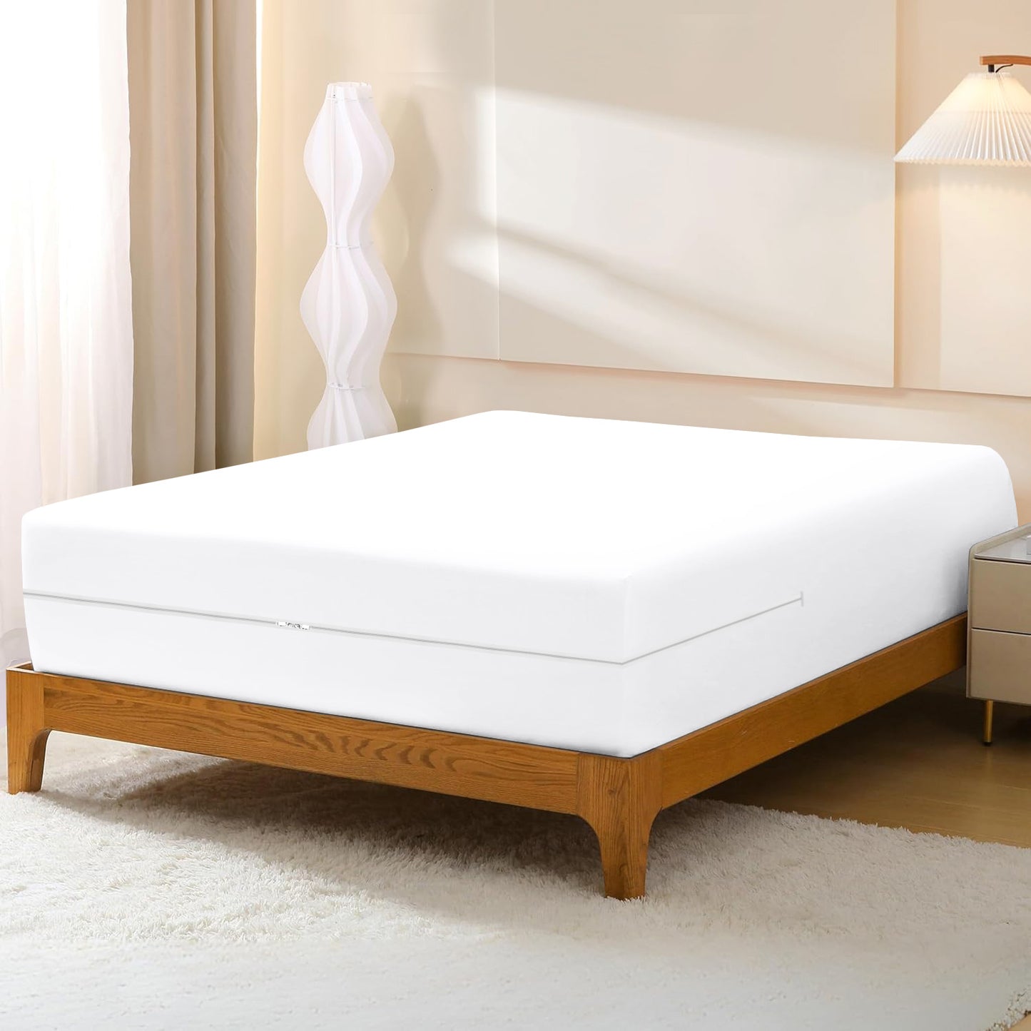 800TC 100% Organic Cotton 1pc Zipper Fitted Sheet 8" Deep Pocket