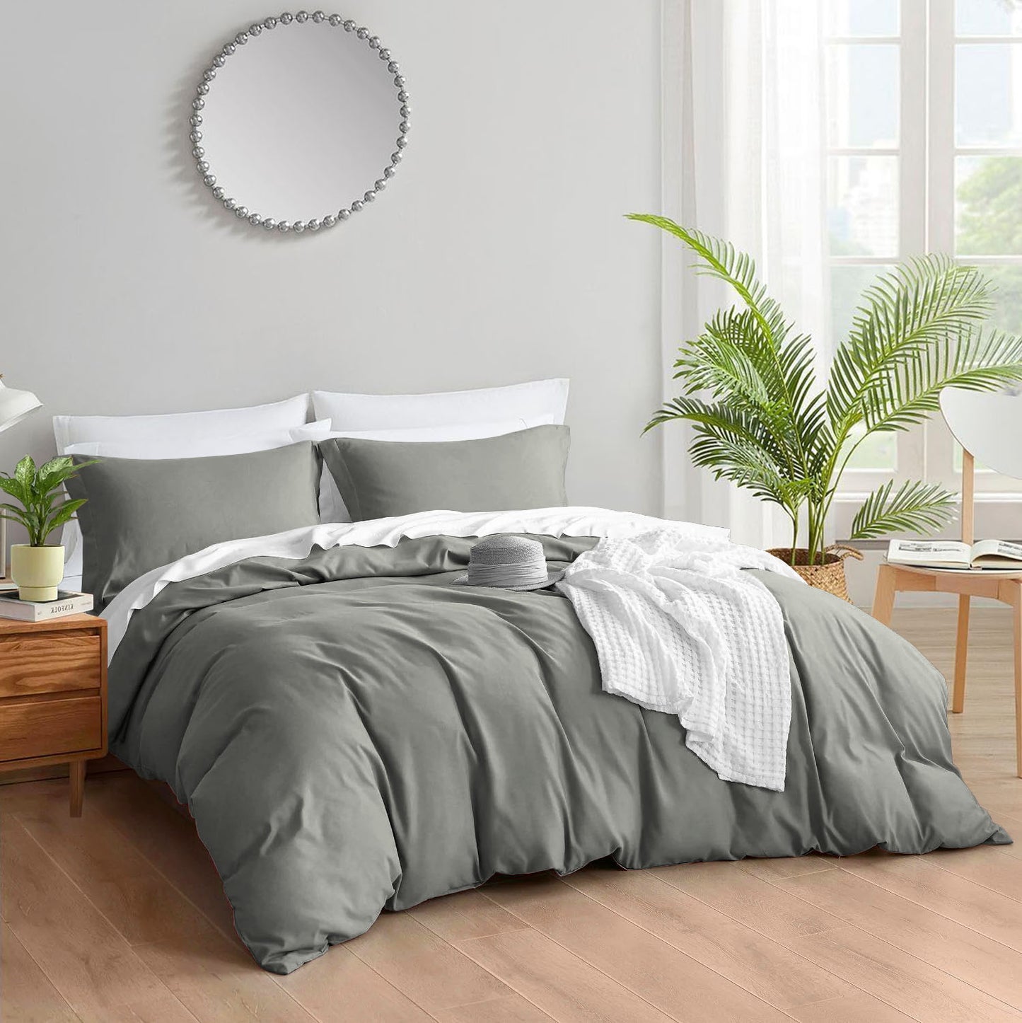 400TC 100% Organic Cotton 3pc Duvet Cover Set with Zipper Closure & Corner Ties