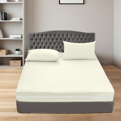 400TC 100% Organic Cotton 3pc Zipper Fitted Sheet 8" Deep Pocket ( 1 Fitted & 2 Pillowcases )