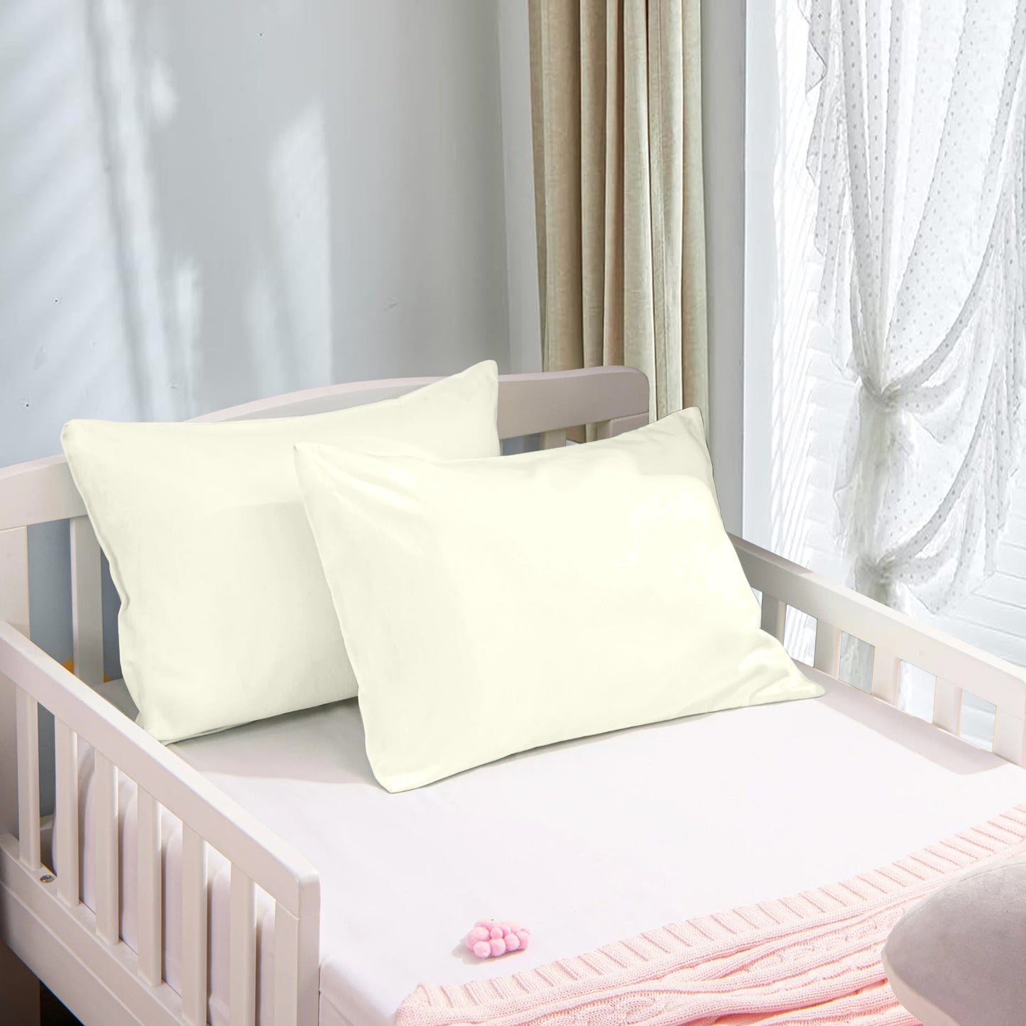 800TC 100% Organic Cotton Set of 2 Toddler/Travel Pillow Cases Zipper Closure