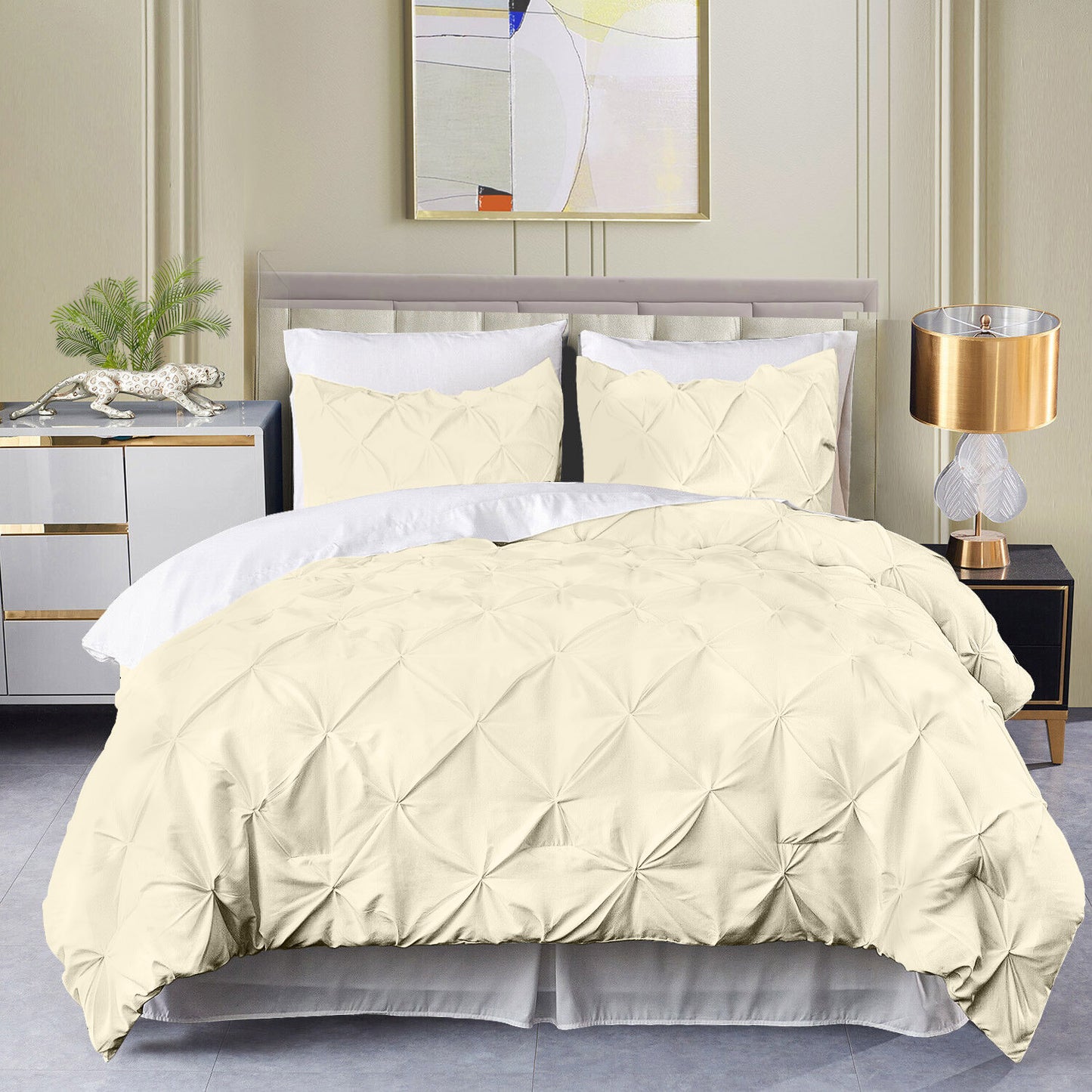 400TC 100% Organic Cotton All Season Export Quality 1pc Pinch Pleated Comforter, 300GSM, 700+ Fill Power, 45 oz Fill Weight