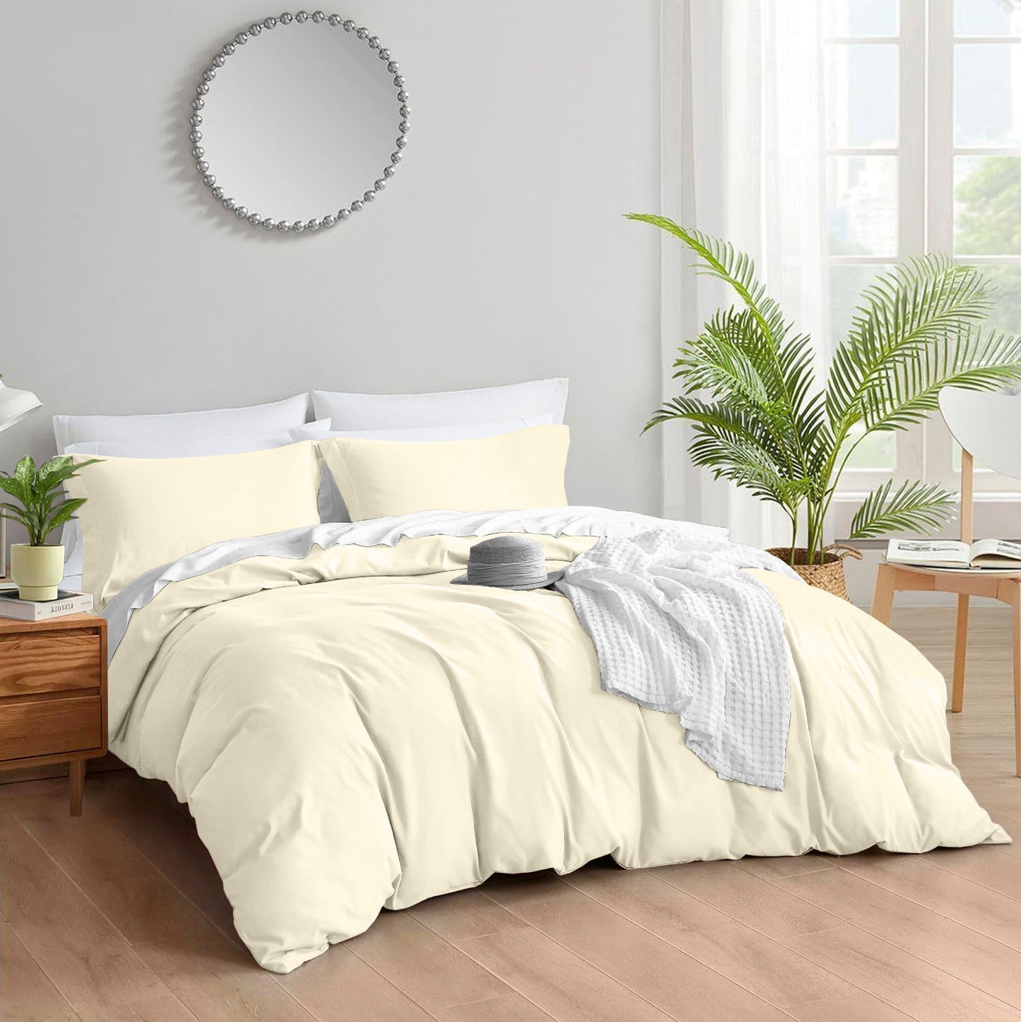 400TC 100% Organic Cotton 3pc Duvet Cover Set with Zipper Closure & Corner Ties