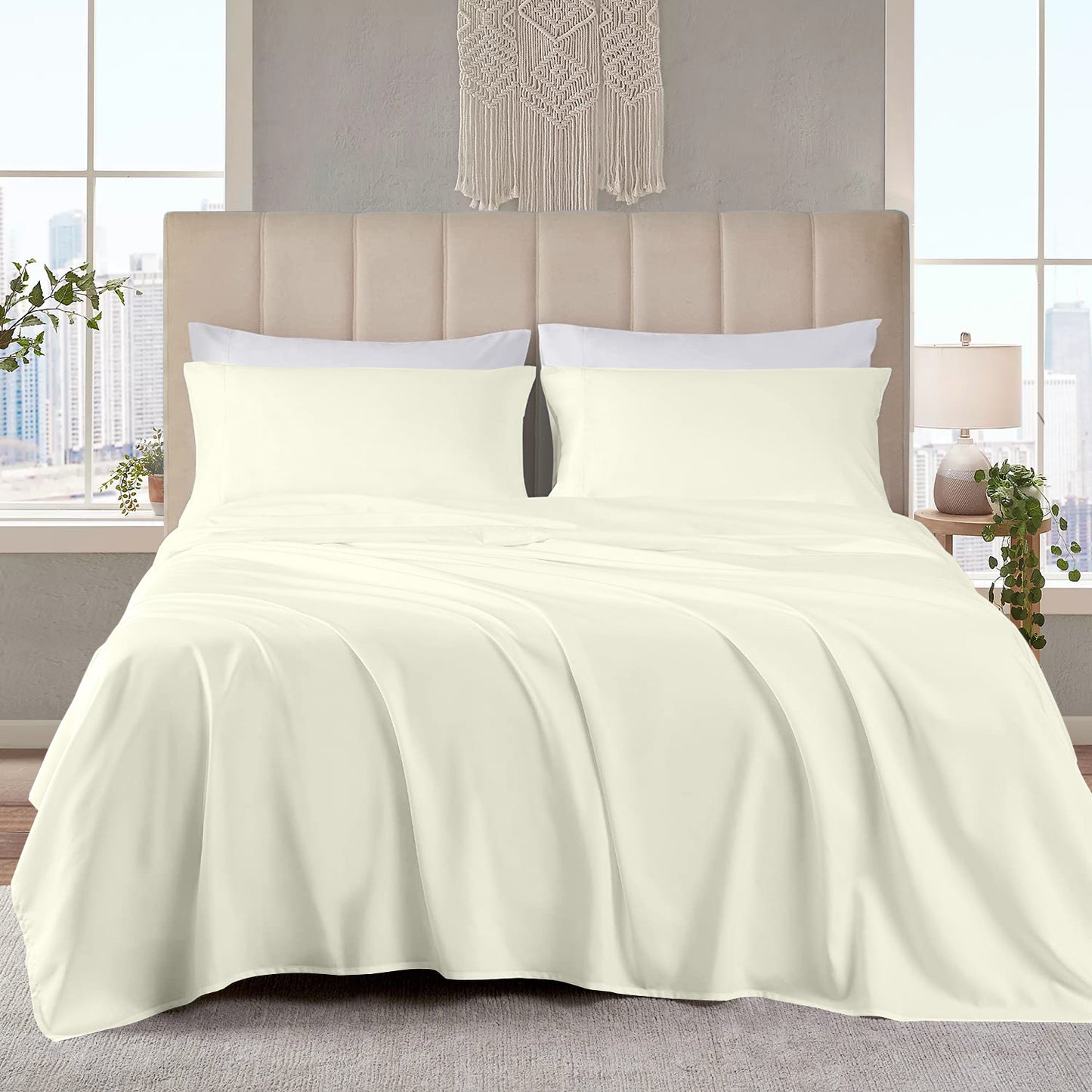 400TC 100% Organic Cotton 4pc Sheet Set -18"" Deep Pocket  ( 1 Fitted , 1 Flat & 2 Pillowcases )