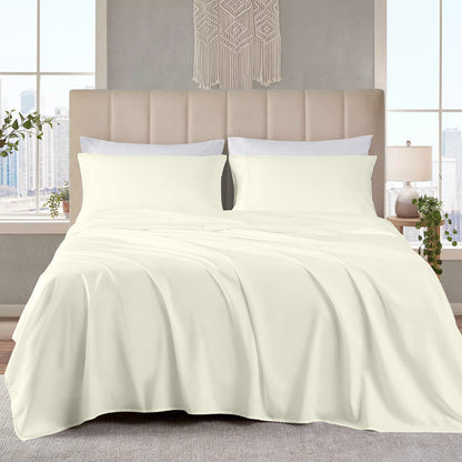400TC 100% Organic Cotton 4pc Sheet Set -18"" Deep Pocket  ( 1 Fitted , 1 Flat & 2 Pillowcases )