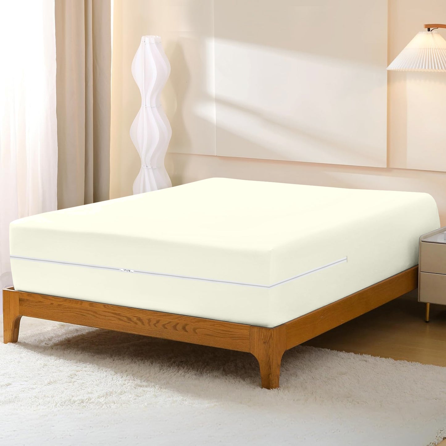 800TC 100% Organic Cotton 1pc Zipper Fitted Sheet 8" Deep Pocket