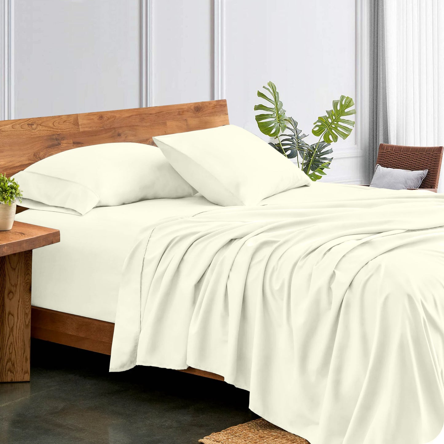 800TC 100% Organic Cotton 4pc Sheet Set -18"" Deep Pocket  ( 1 Fitted , 1 Flat & 4 Pillowcases )