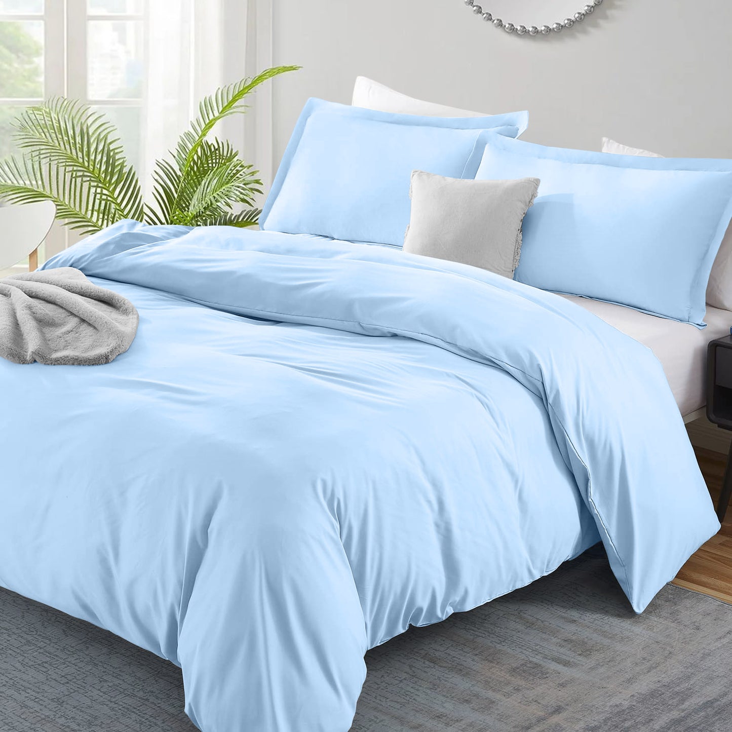800TC 100% Organic Cotton 5pc Duvet Cover Set with Zipper Closure & Corner Ties