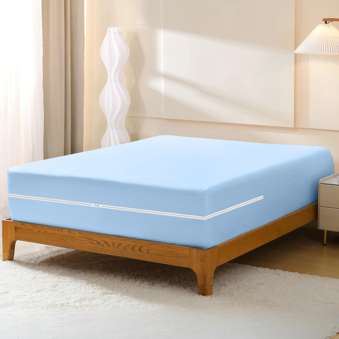 800TC 100% Organic Cotton 1pc Zipper Fitted Sheet 8" Deep Pocket