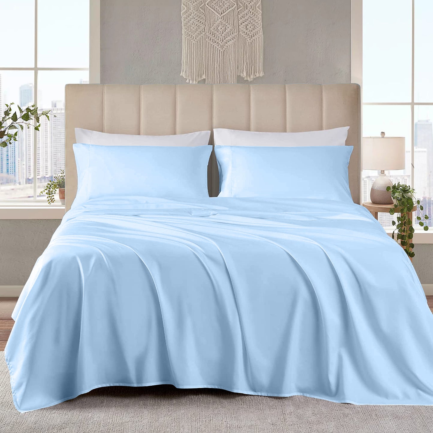 400TC 100% Organic Cotton 4pc Sheet Set -18"" Deep Pocket  ( 1 Fitted , 1 Flat & 2 Pillowcases )