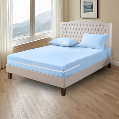 800TC 100% Organic Cotton 3pc Zipper Fitted Sheet 8" Deep Pocket ( 1 Fitted & 2 Pillowcases )