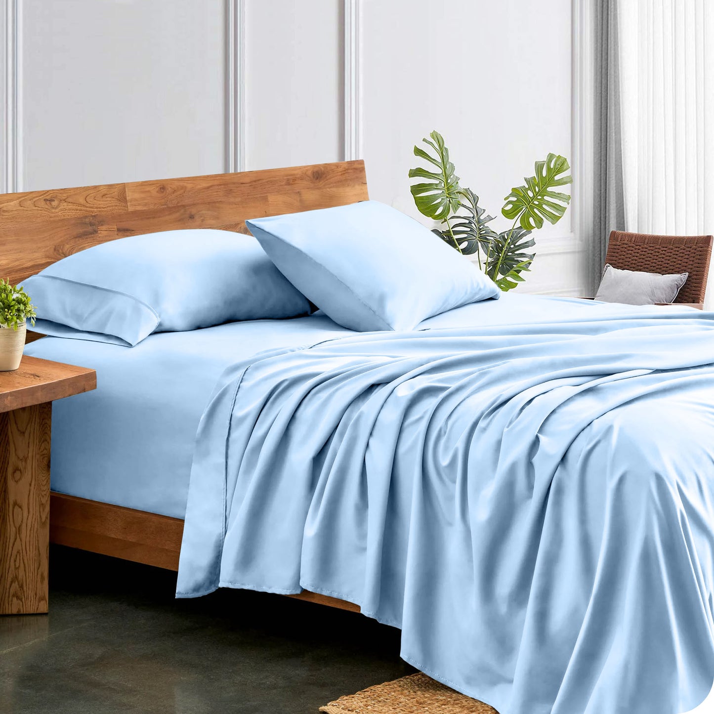 800TC 100% Organic Cotton 4pc Sheet Set -18"" Deep Pocket  ( 1 Fitted , 1 Flat & 4 Pillowcases )