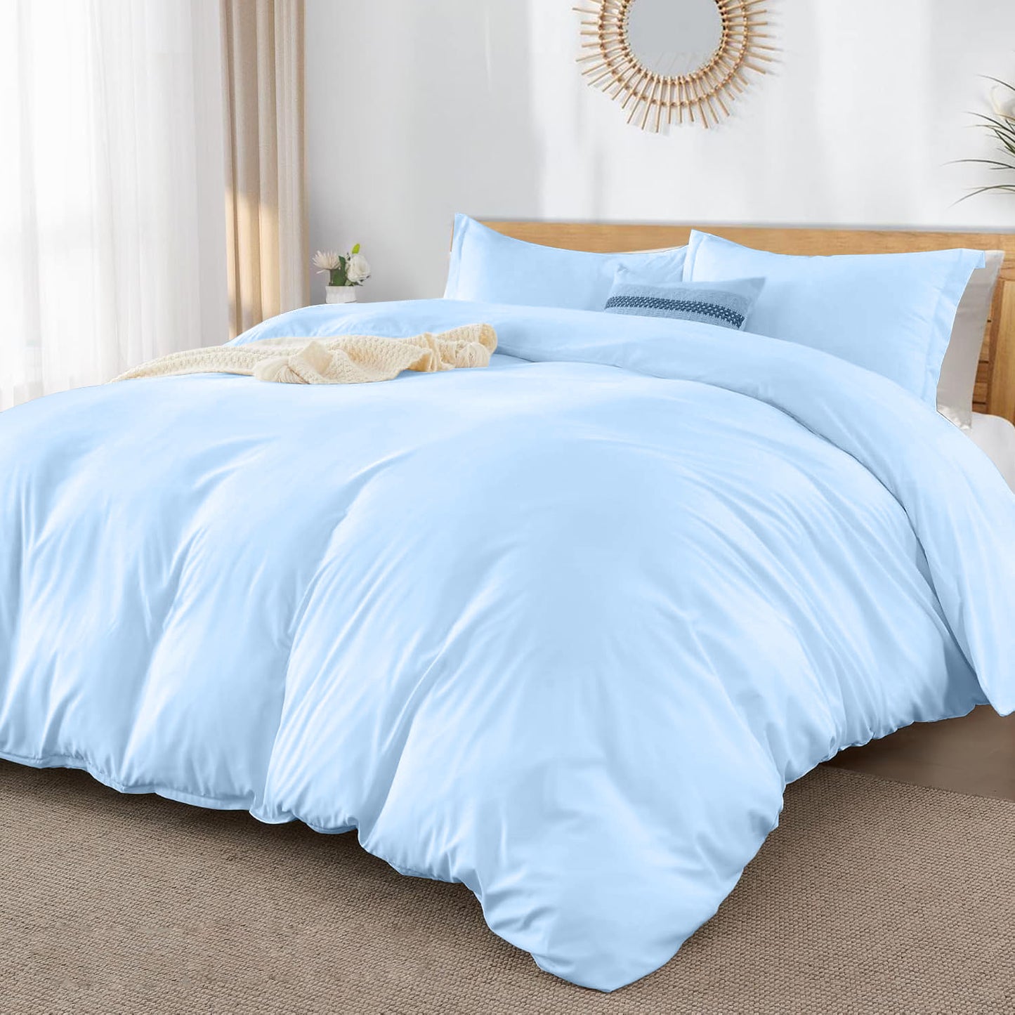 Premium Brushed Microfiber 3pc Duvet Cover Set with Zipper Closure & Corner Ties